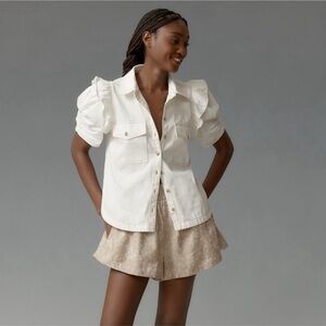 Anthropologie by Pilcro White Puff Sleeve Blouse